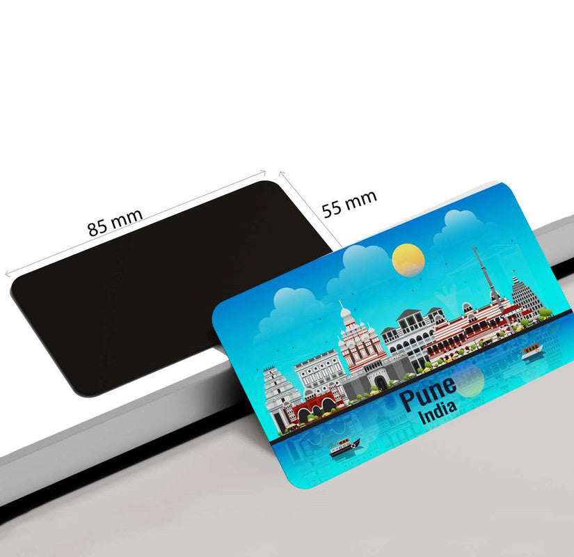 dhcrafts Rectangular Rubber Fridge Magnet / Magnetic Card Blue India Pune Design Pack of 1 (8.6cm x 5.4cm)